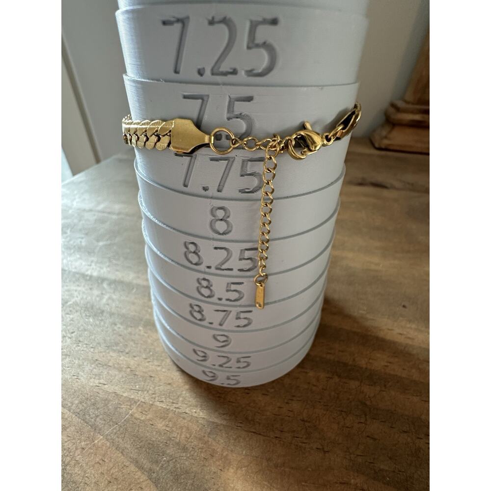 Gold Tone Stainless Steel Cuban Link Chain Bracelet Size 7.5” Adjustable - Picture 3 of 4